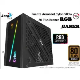 FUENTE ATX 500W AEROCOOL CYCLON RGB 80 PLUS BRONZE