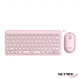 TECLADO Y MOUSE WIRELESS NETMAK KB850-P ROSA