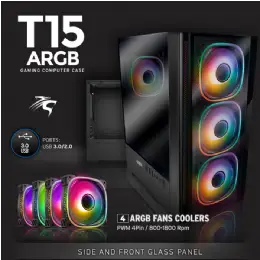 GABINETE SENTEY T15 BLACK 4 FANS ARGB